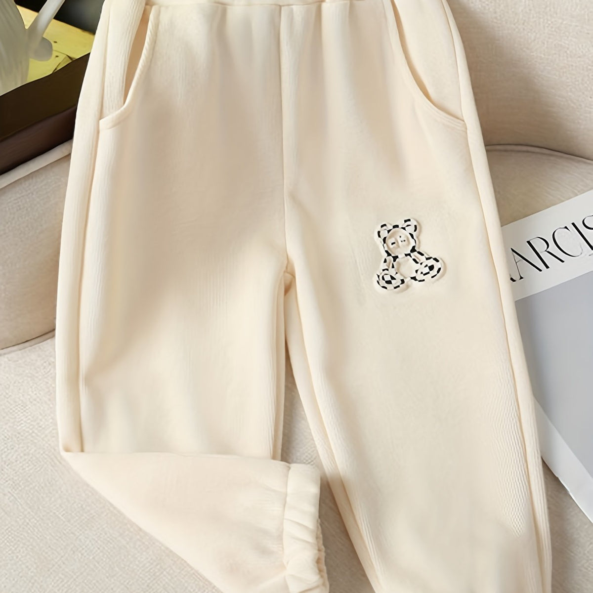 Girls' Bear Embossed Jogger Sweatpants with Pockets