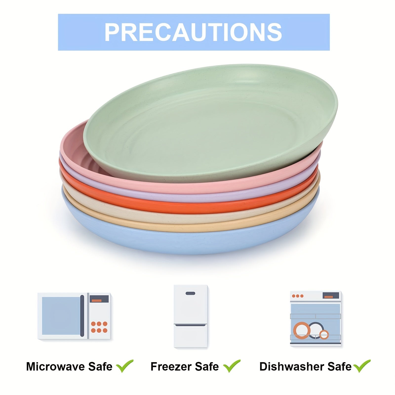 8pcs 22 86 Cm Plastic Dinner Plates Set Pasta Bowls Ramen Drop Resistant