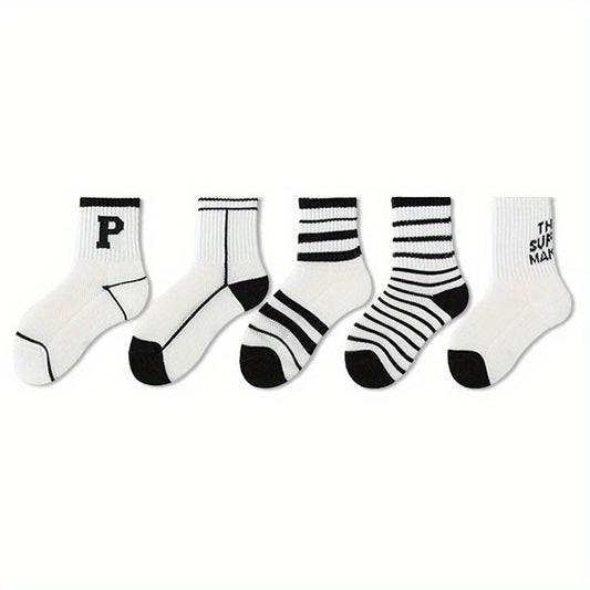 5pairs Kids Striped Letter Socks Spring Summer