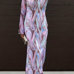  Women's Tie Dye Flare Sleeve Maxi Dress