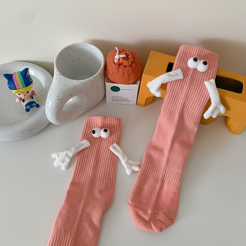 Funny Magnetic Holding Hands Cartoon Mid Calf Socks