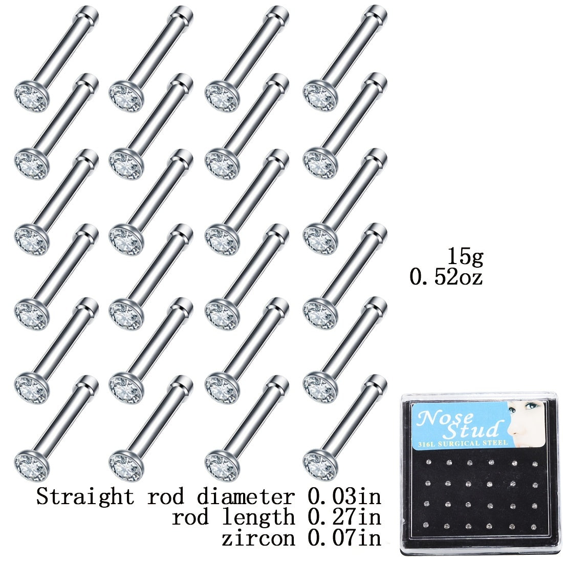 Stainless Steel Zicron Studded Nose Stud Nose Ring 24 40 60 Sets