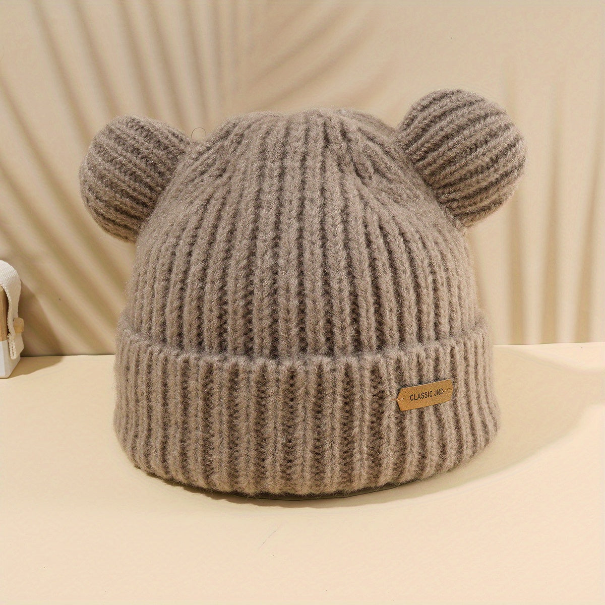 Solid Knit Bear Ears Beanie for Autumn Winter