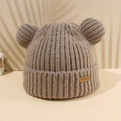 Solid Knit Bear Ears Beanie for Autumn Winter