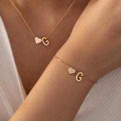 26 Letters Pendant Necklace & Chain Bracelet Set for Women & Girls