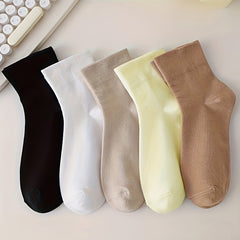 5 Pairs Solid Socks Comfy & Breathable Women's Stockings