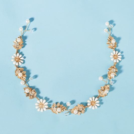 Golden Leaf Flower Bridal Headband Wedding Hair Piece