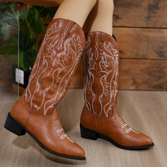 Women's Embroidered Chelsea Boots Mid Calf Western Shoes