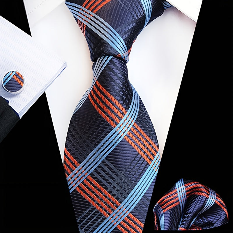 Men's Tie Pocket Square Cufflinks Set in 1200 Stitch Jacquard Fabric