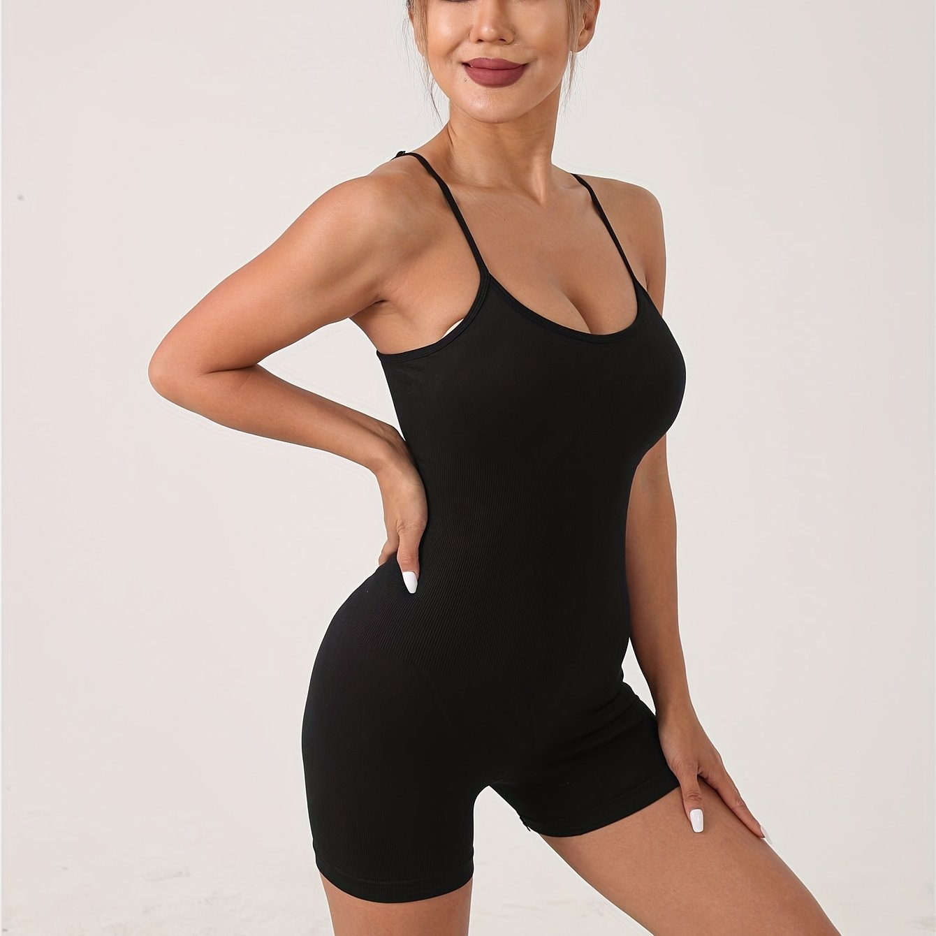 Seamless Yoga Jumpsuit Rib Knit Yoga Romper Women's Activewear