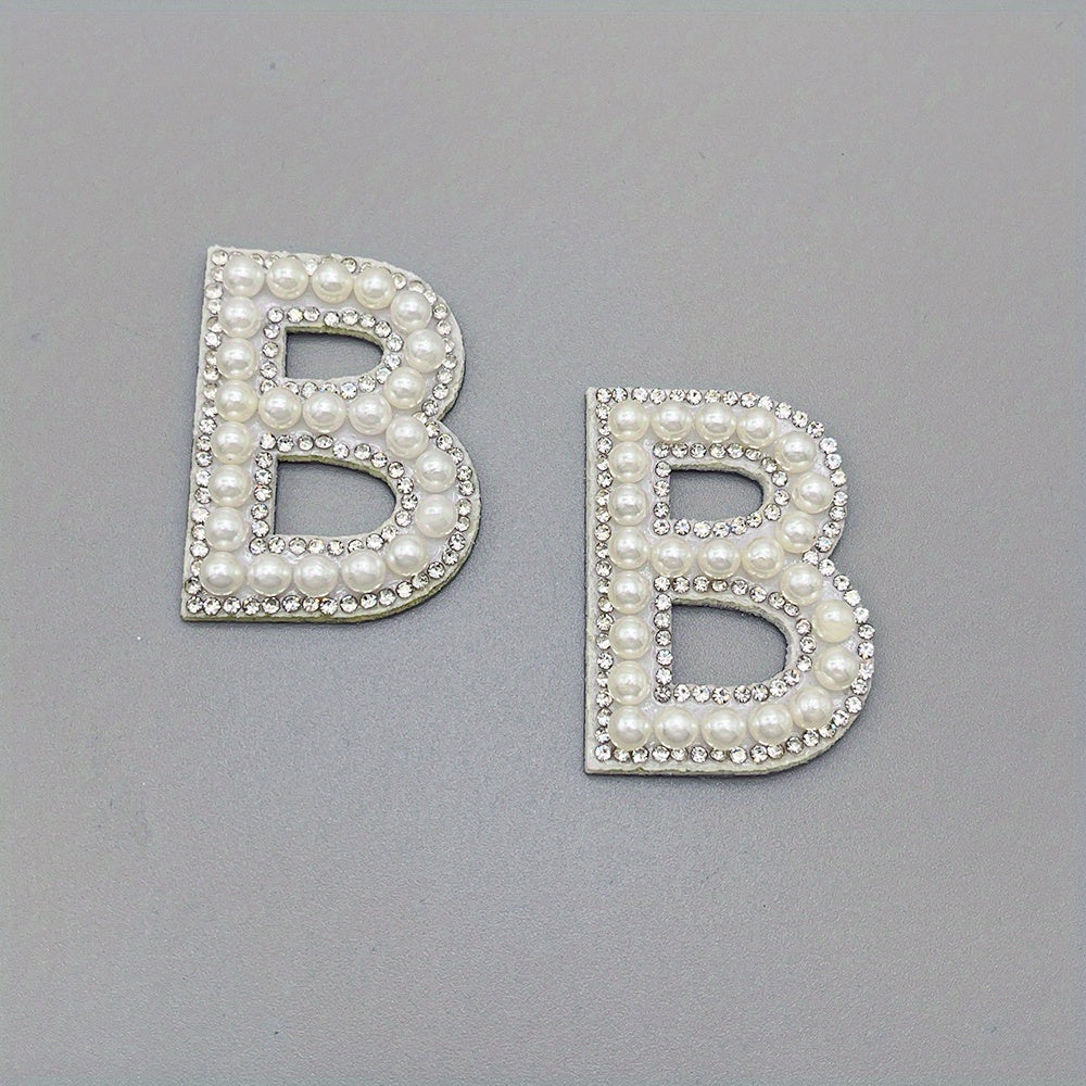 2pcs Pearl Rhinestone Letter Patch Sticker DIY Clothes Decoration