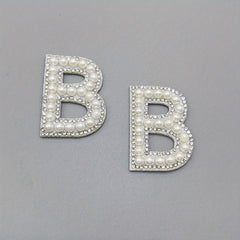 2pcs Pearl Rhinestone Letter Patch Sticker DIY Clothes Decoration