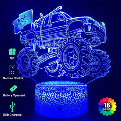 Monster Truck Night Lights 3D Lamp with USB Cable & Remote Control