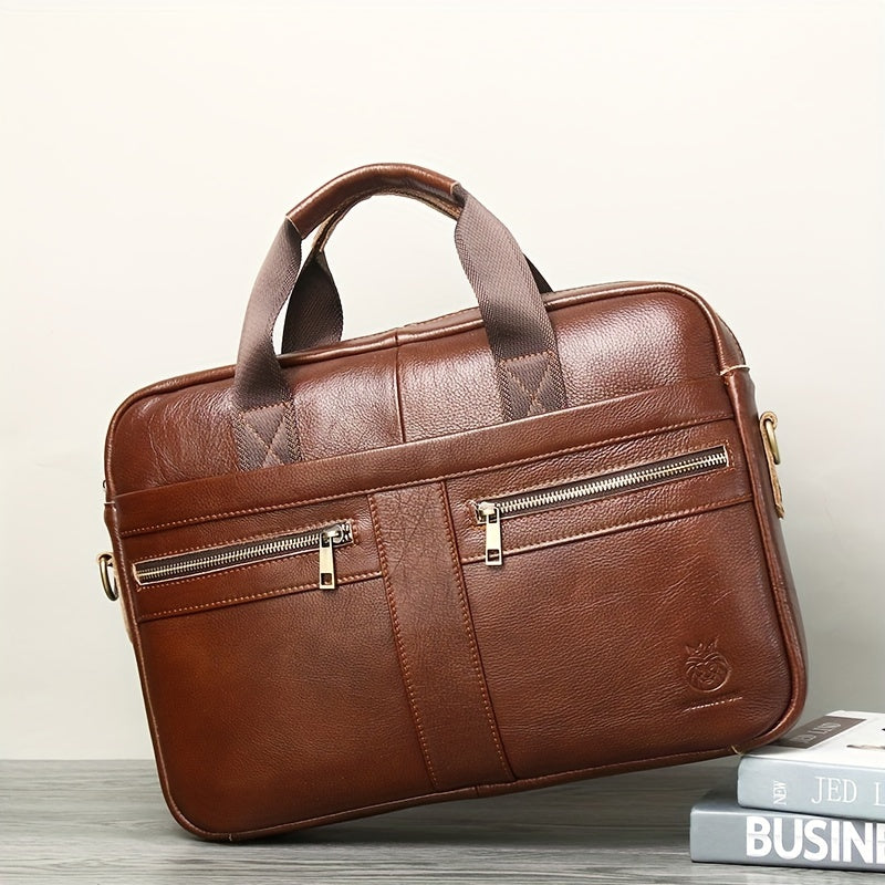 Men's Leather Briefcase Large Capacity Shoulder Bag Computer Handbag