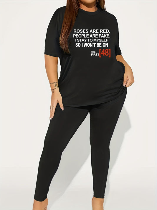  Slogan Print Tee & Leggings 2 Piece Set
