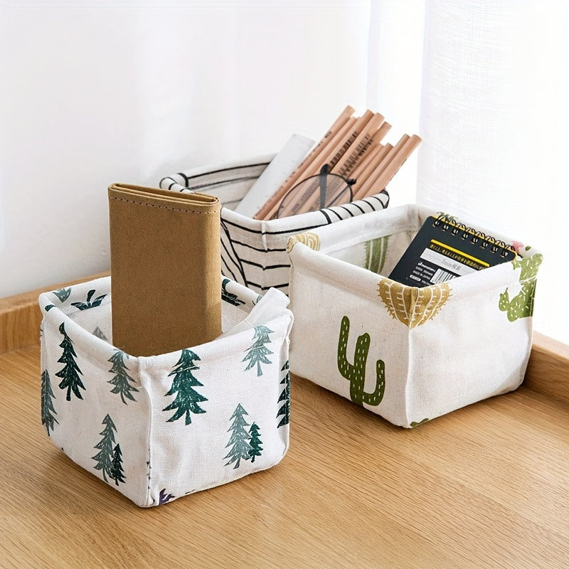 2pcs Fabric Storage Box Desktop Basket Stationery And Cosmetics Storage