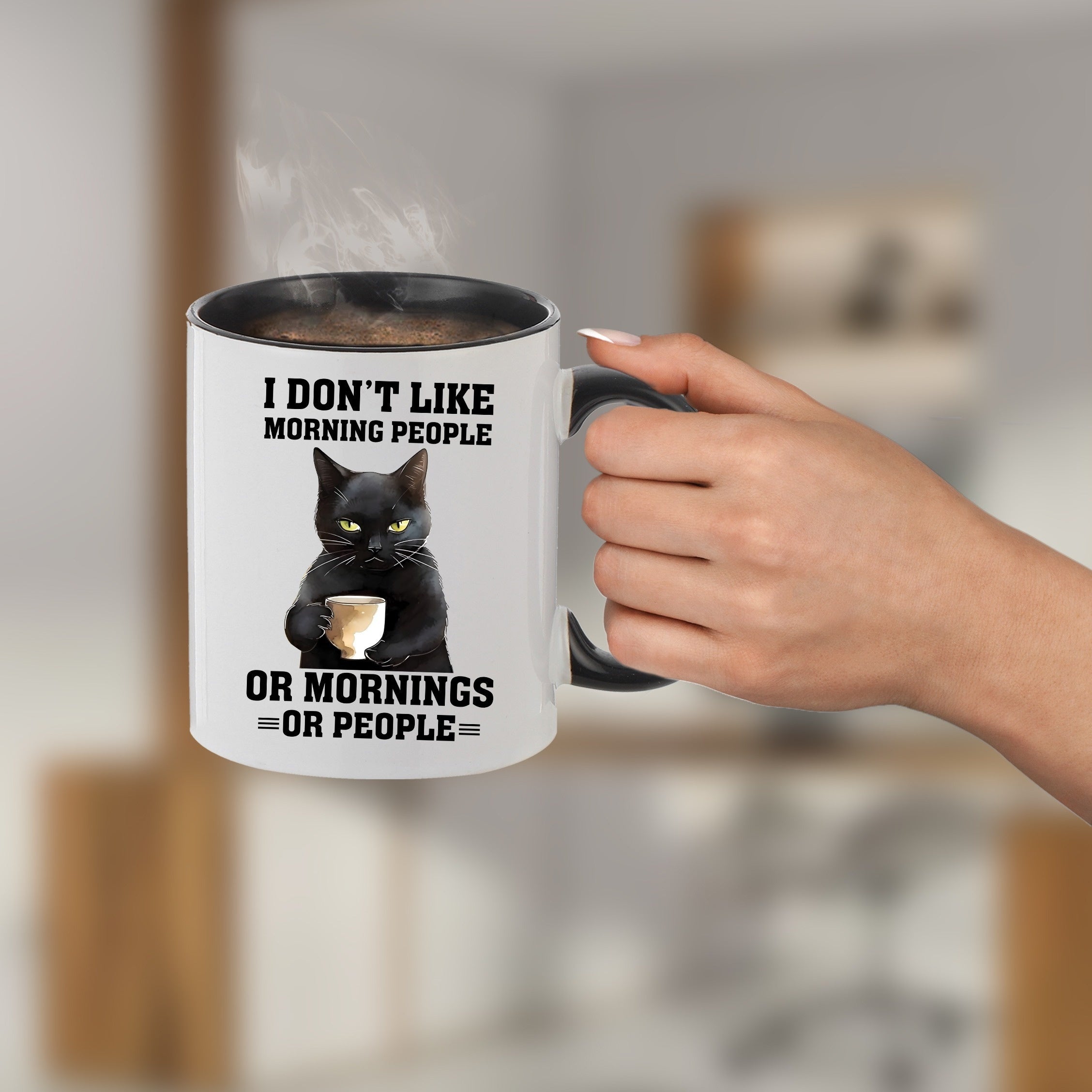 1pc Cat Pattern Ceramic Cup 11oz Wide Mouth Coffee Cup