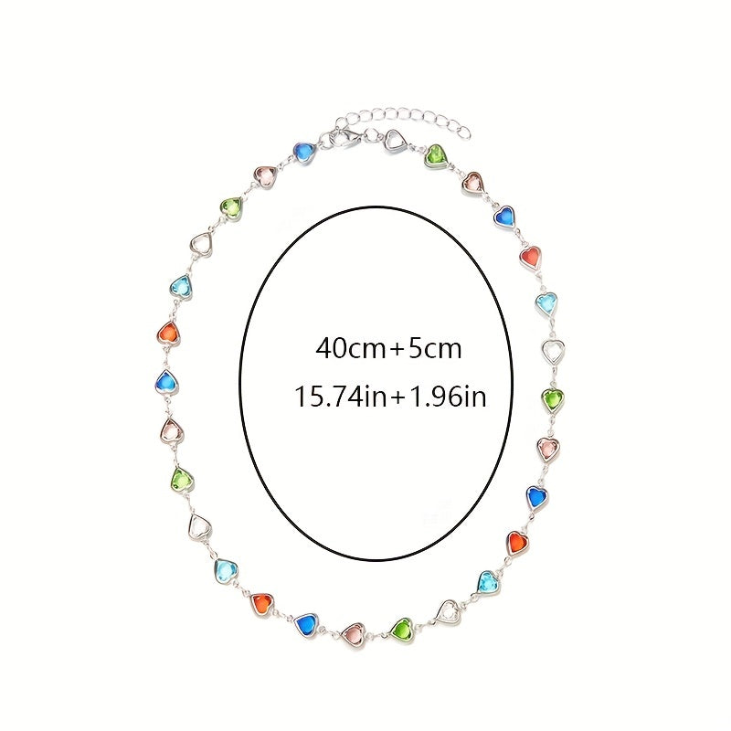 Colorful Faux Crystal Chain Anklet Love Heart Silver Plated Ankle Bracelet