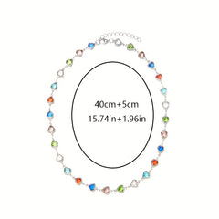 Colorful Faux Crystal Chain Anklet Love Heart Silver Plated Ankle Bracelet