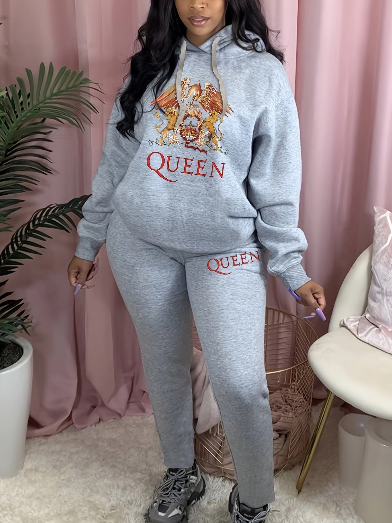 Women's Plus Printed Hoodie & Sweatpants Set