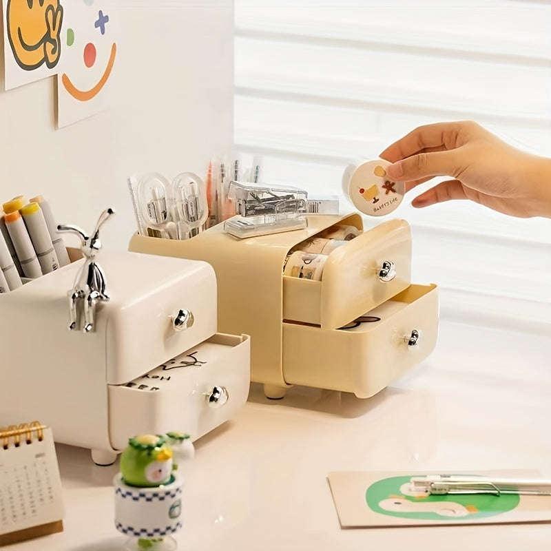 Cream Style Drawer Pen Holder Office Desk Organization Storage Box