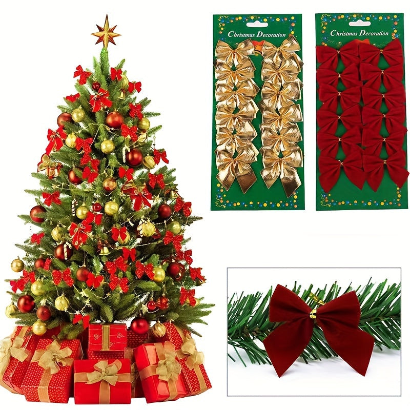 12pcs Christmas Tree Ornament Bow Room Decoration