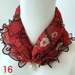 Breathable Lace Scarf with Faux Pearl Pendant