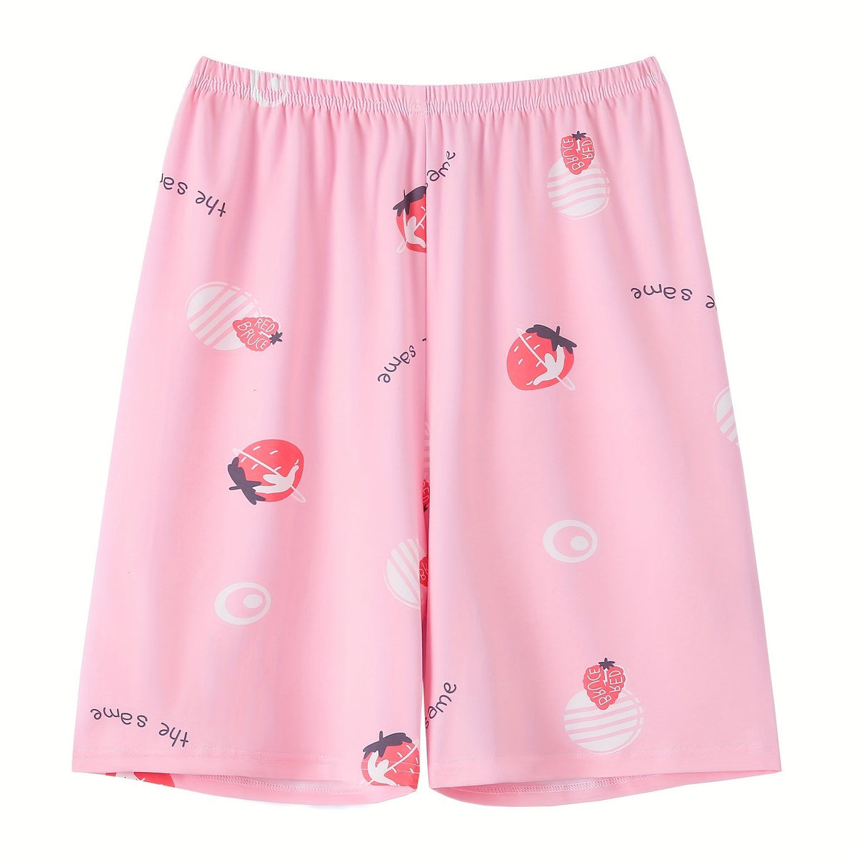  Women's Strawberry & Letter Print High Stretch Shorts