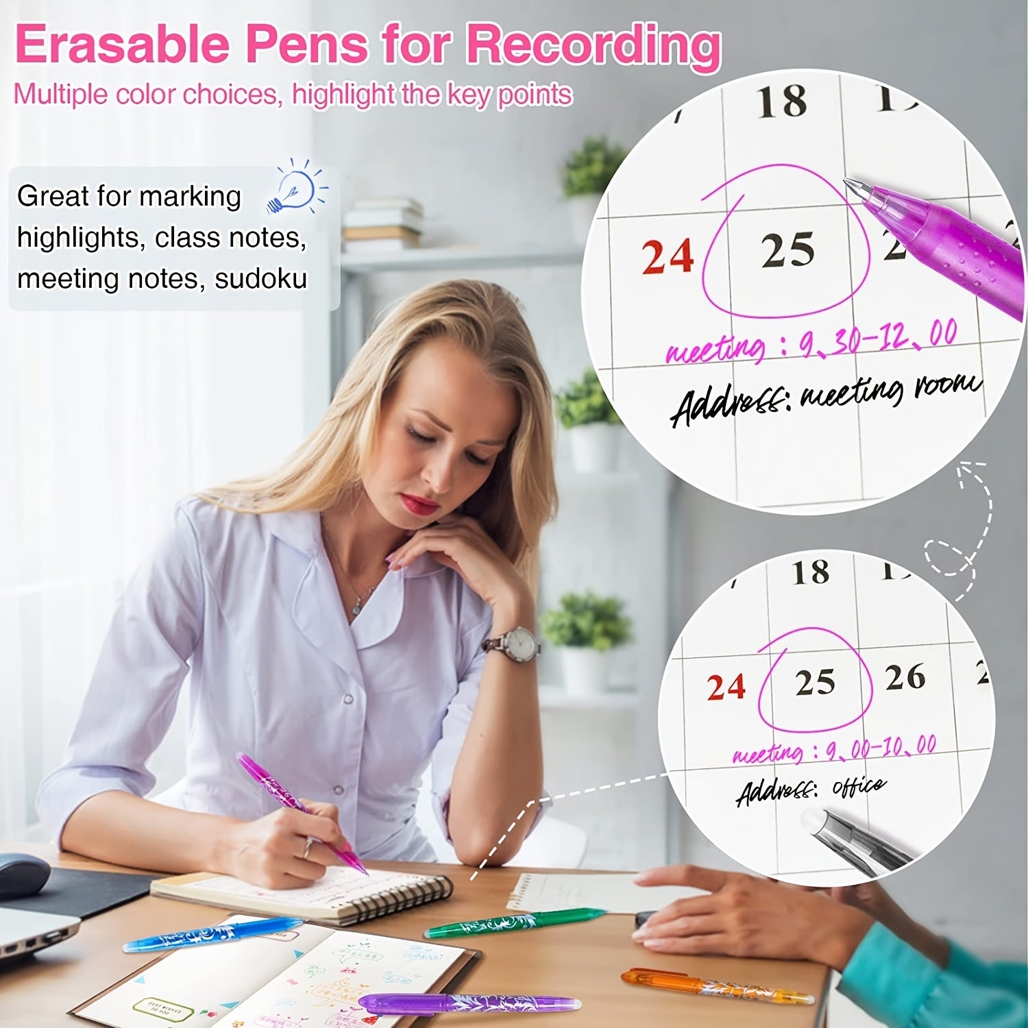 8pcs Erasable Gel Pens 0 5mm Tip Rub Out Pens With Rubber Adults School Office