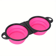 Portable Double Dog Bowls Set for Outdoor Travel - Easy to Clean