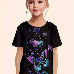 Tie Dye Butterfly Print Short Sleeve T-shirt for Girls