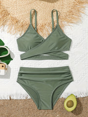 Girls 2pcs Swimsuit Set Crisscross Top Briefs Bikini Set Summer Gift