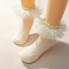 Girls Princess Puffy Mesh Brim Socks for Kids