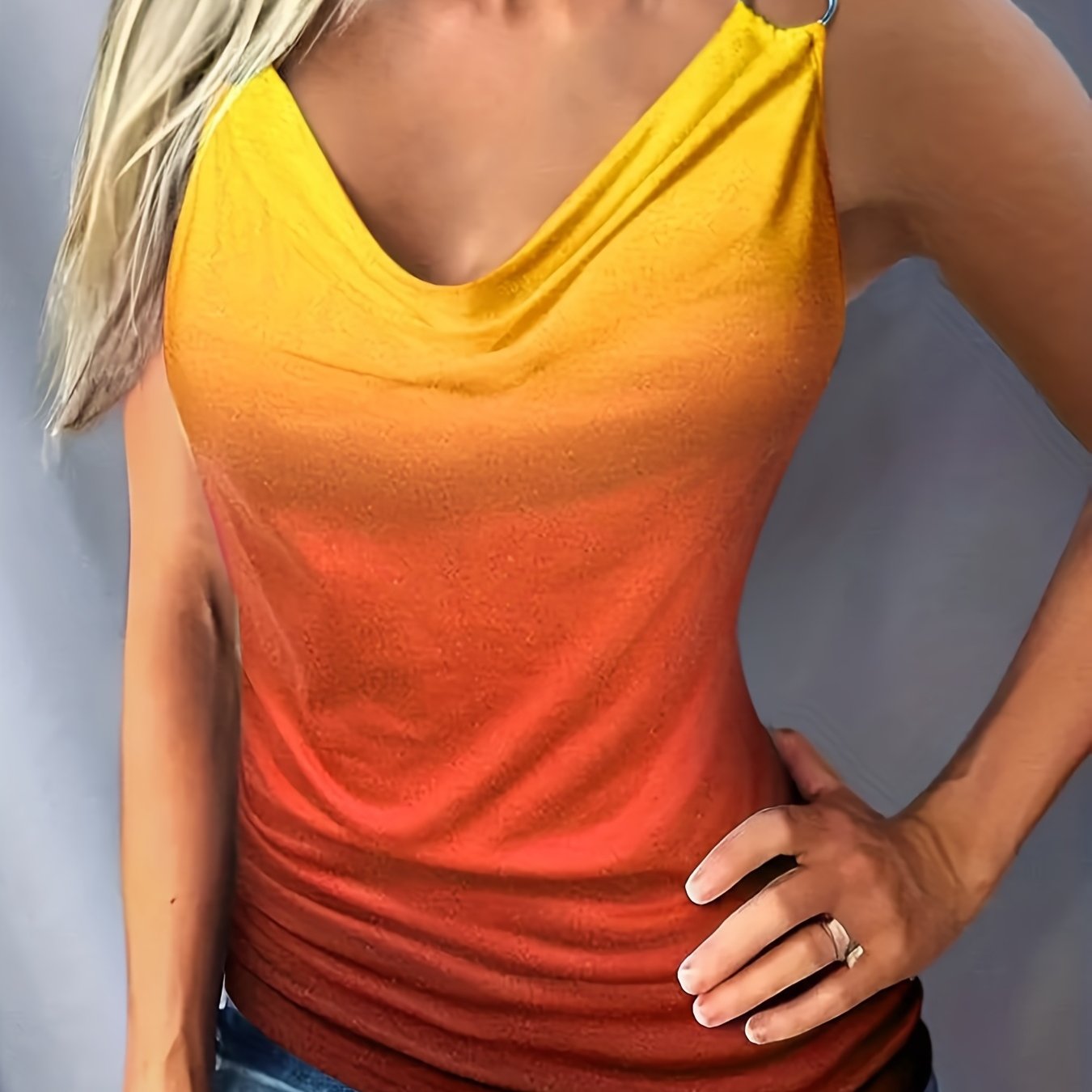 Gradient Cowl Neck Tank Top Casual Sleeveless Top For Summer
