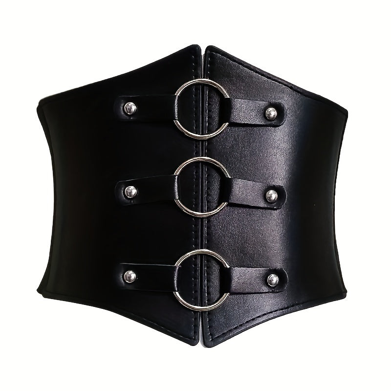 Punk Circles Buckle Wide Belt Coat Waistband Elastic Casual Decorative Girdle