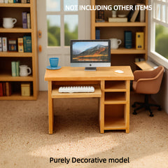 Mini Wooden Computer Desk Set Model Desk with Mouse and Keyboard 1:12 Scale