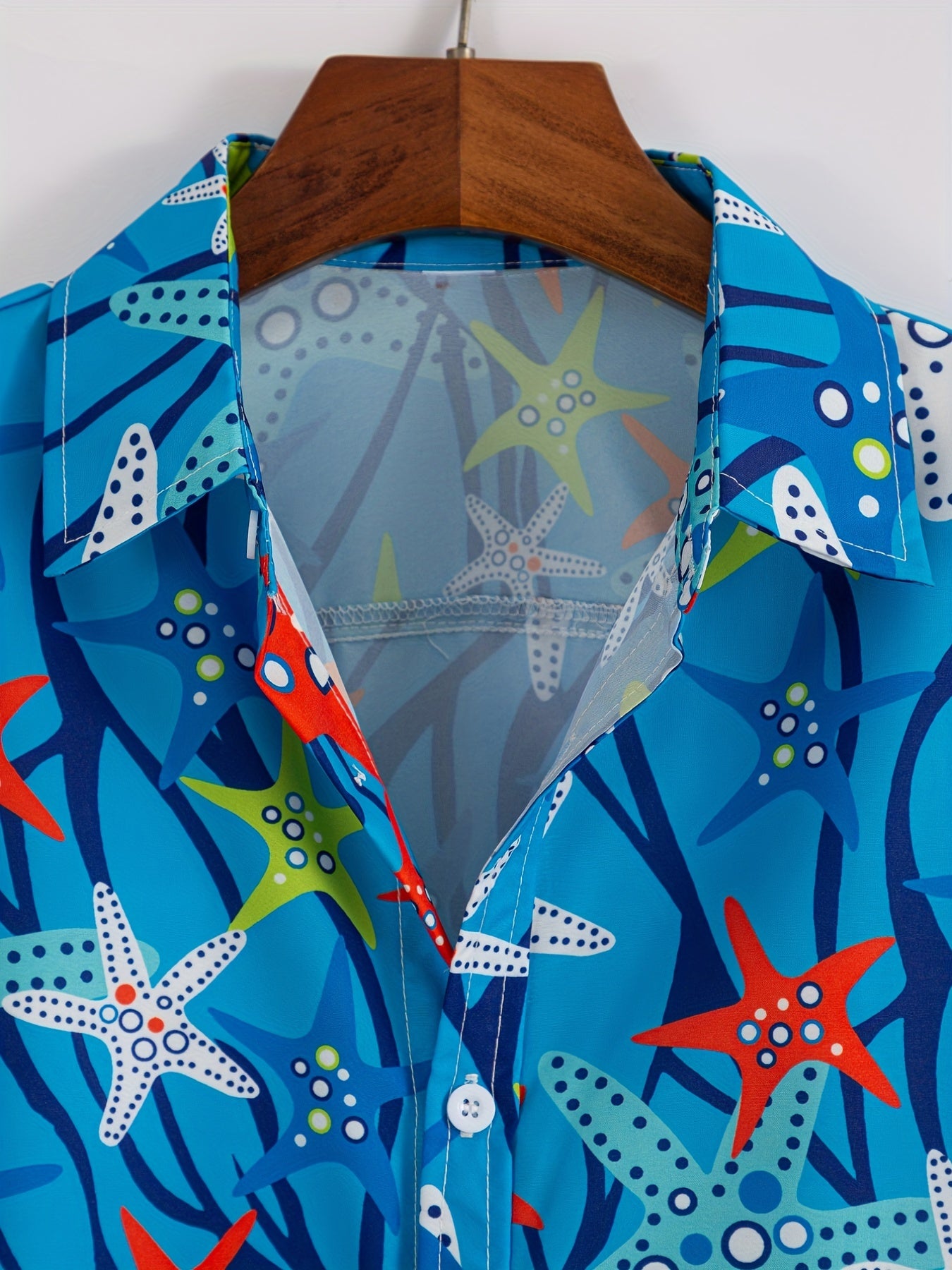 Men's Starfish Print Button Up Shirt for Beach Summer