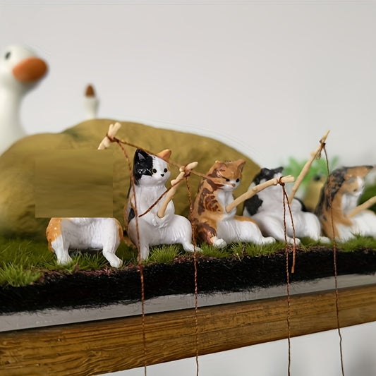 Fishing Cat Statue Figurine Ornament for Fish Tank, Cartoon Style Decoration