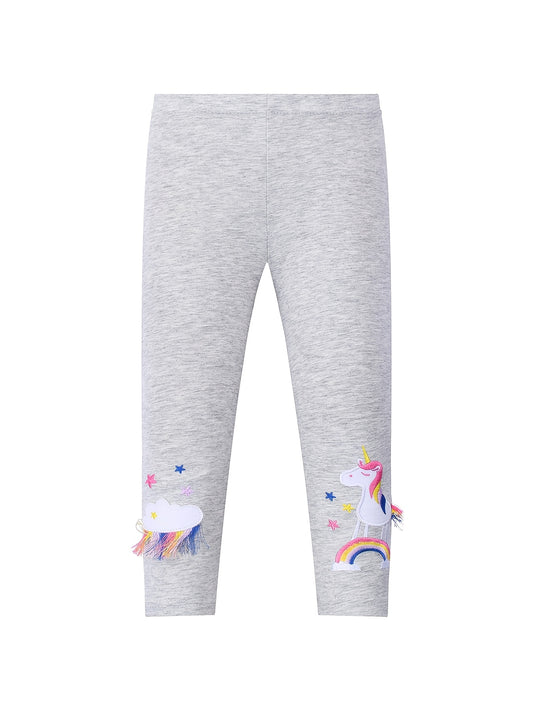Girls Stretch Unicorn Leggings with Tassel