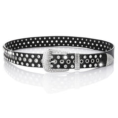 Wide Belt Rhinestone Inlaid Pin Buckle Perforation Belt