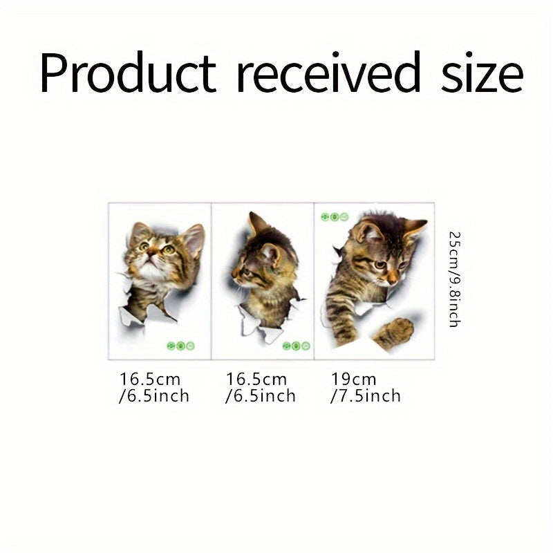 3pcs Cat Wall Stickers 3D Animal Beauty Home Self Adhesive PVC Stickers