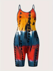 Tie Dye Dual Pockets Romper Jumpsuit Casual Sleeveless Comfy