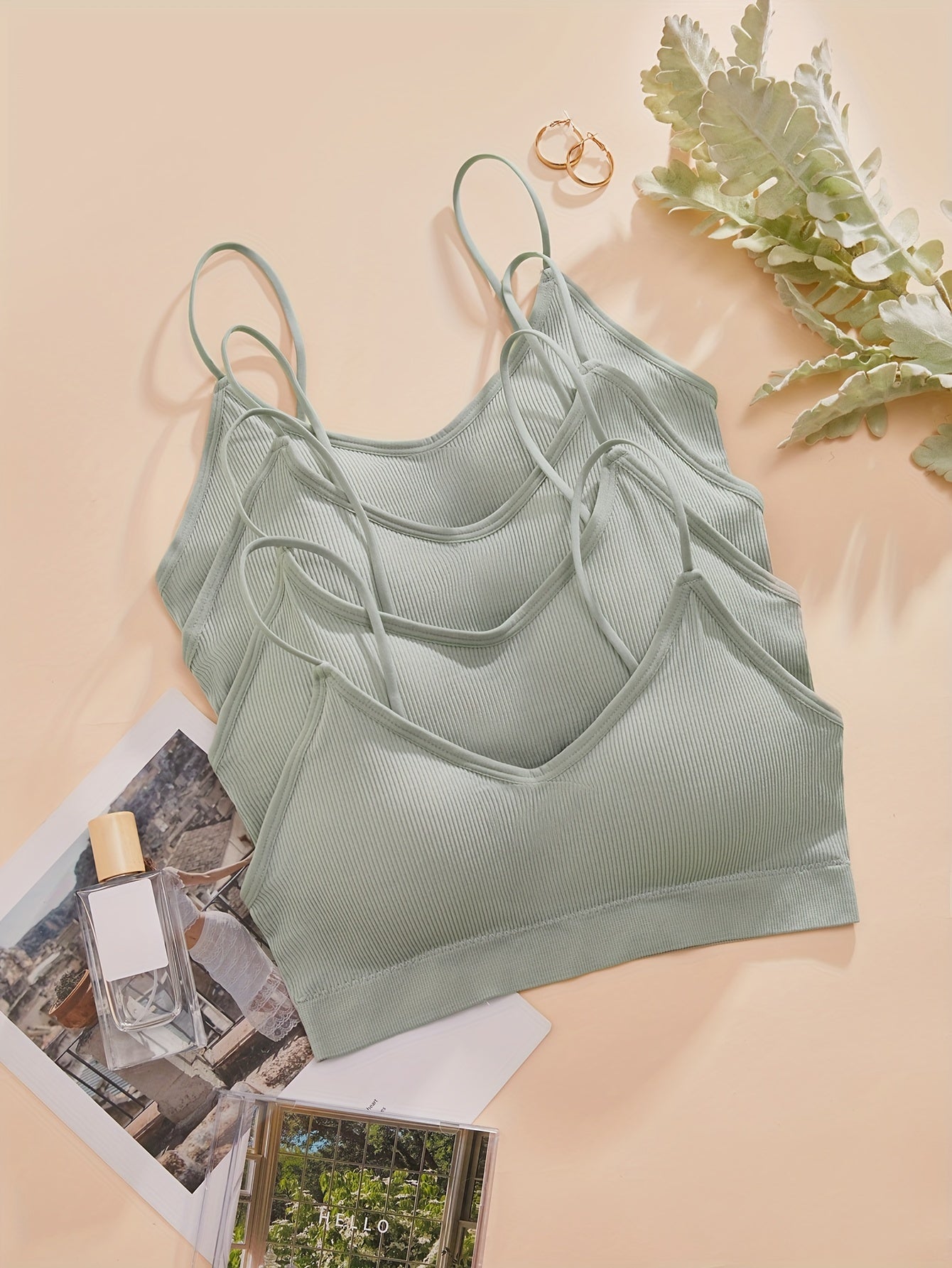 4pcs Ribbed Wireless Bras Comfort & Breathable Intimates