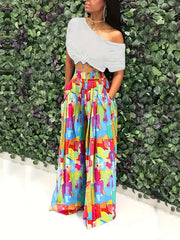 Women's Plus Contrast High Rise Wide Leg Pants With Pockets