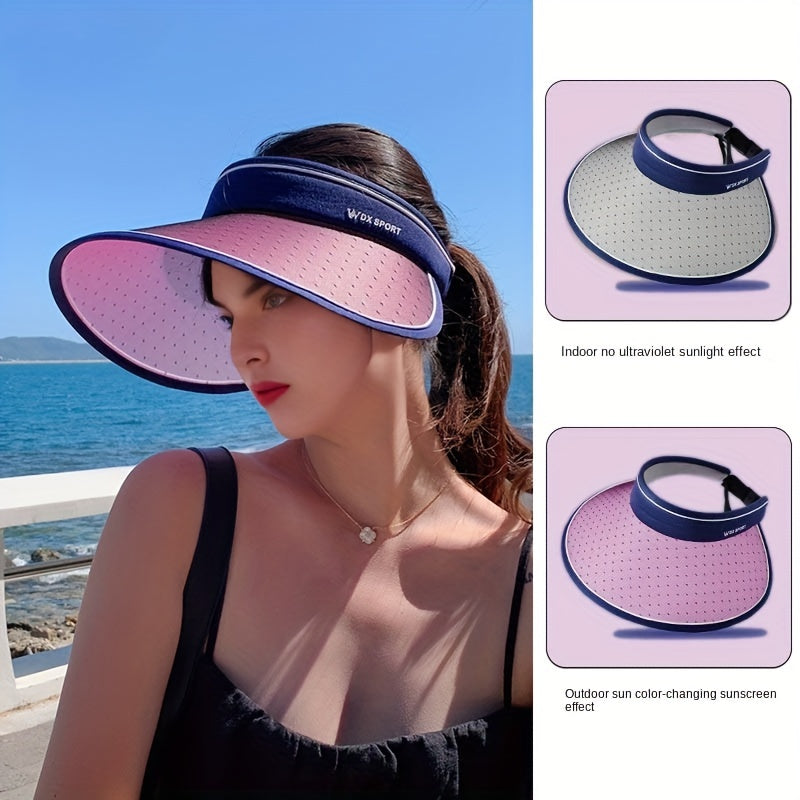 Adjustable Photochromic Visor Hat Dotted Wide Brim UV Protection Sun Hat