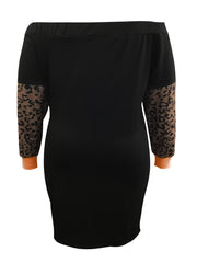  Colorblock Leopard Print Off Shoulder Tee Dress