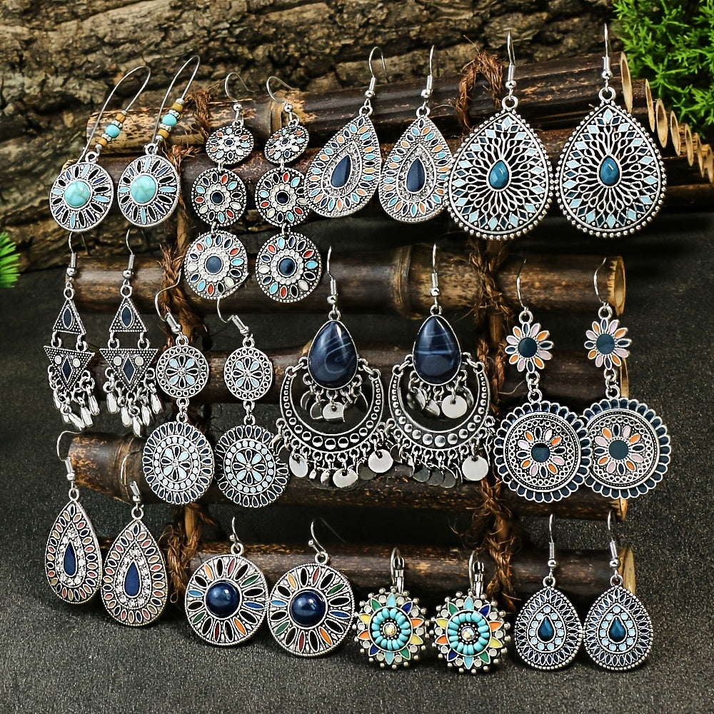 Vintage Geometric Earrings Rhinestone Boho Ear Jewelry Gift
