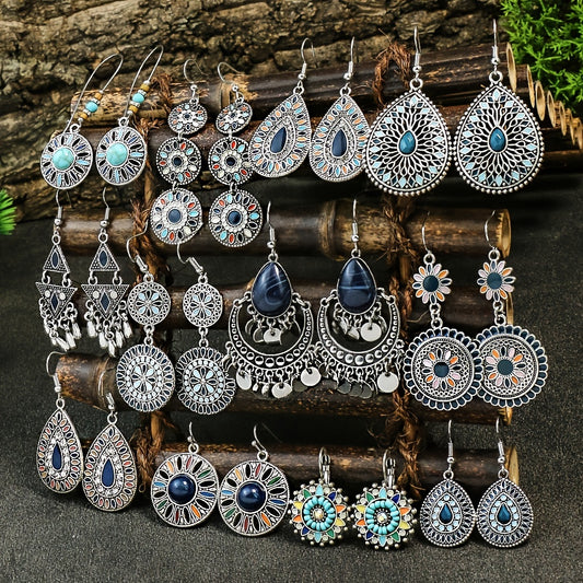 Vintage Geometric Earrings Rhinestone Boho Ear Jewelry Gift