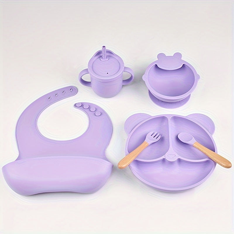 6 Piece Silicone Baby Feeding Set with Suction Plate Bowl Bib