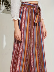 Patchwork Print Wide Leg Trousers with Belt